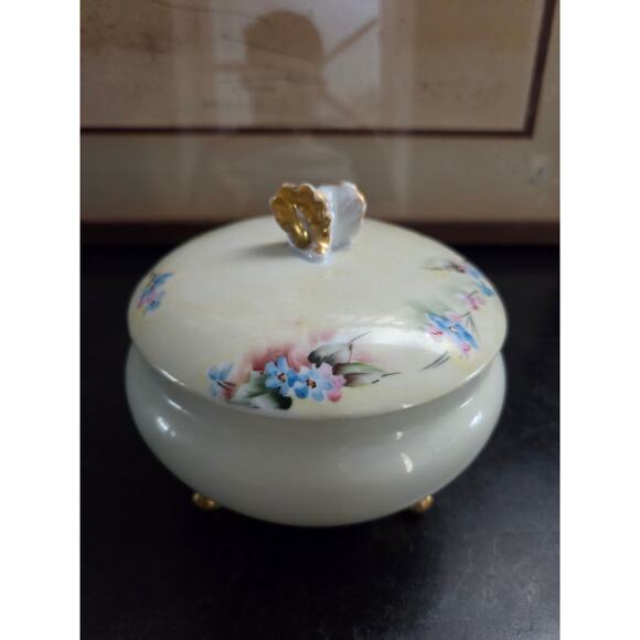 TK Thun Czechoslovakia Footed Trinket Jar w/ Lid Hand Painted 1920s Antique - Picture 2 of 10